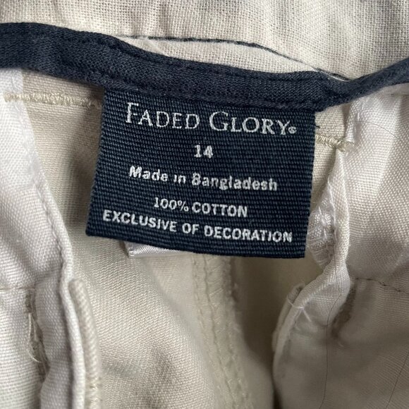 Faded Glory Khaki 100% Cotton Cargo Shorts with Belt Boys Size 14 - Picture 3 of 12